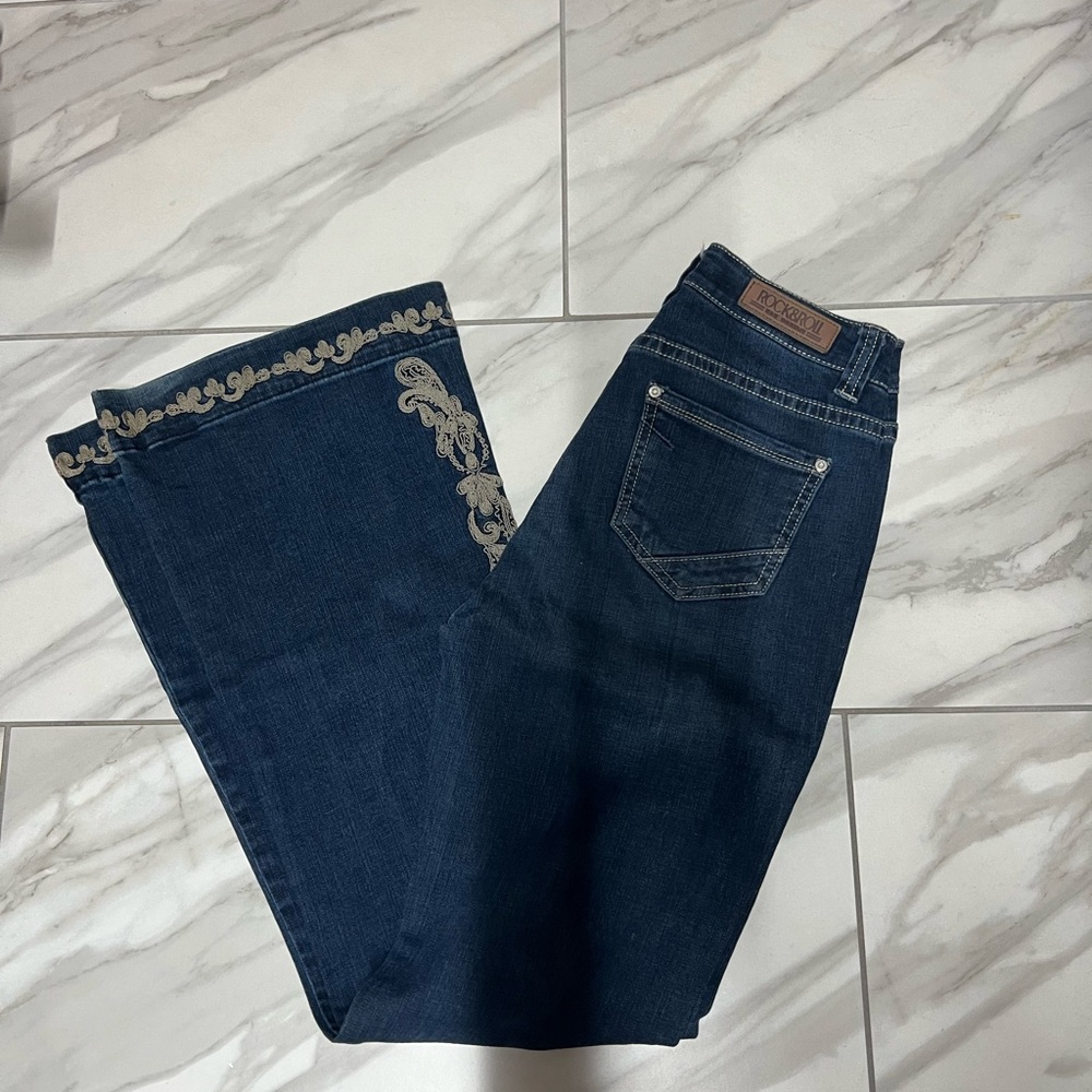 Rock & Roll Cowgirl Blue Flare Wide Leg Jeans